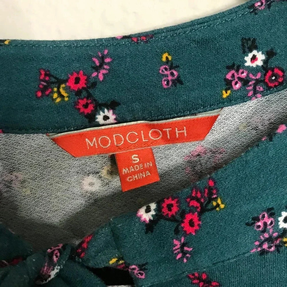 Modcloth Floral Teal Peplum Top - Picture 3 of 5
